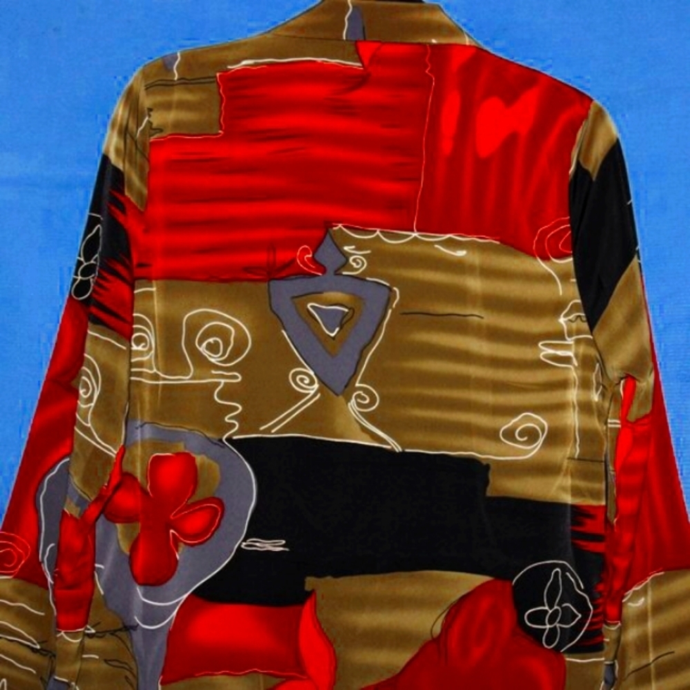 Vintage Fashion Bug Abstract Art Blazer Red/Olive Small - Picture 4 of 6